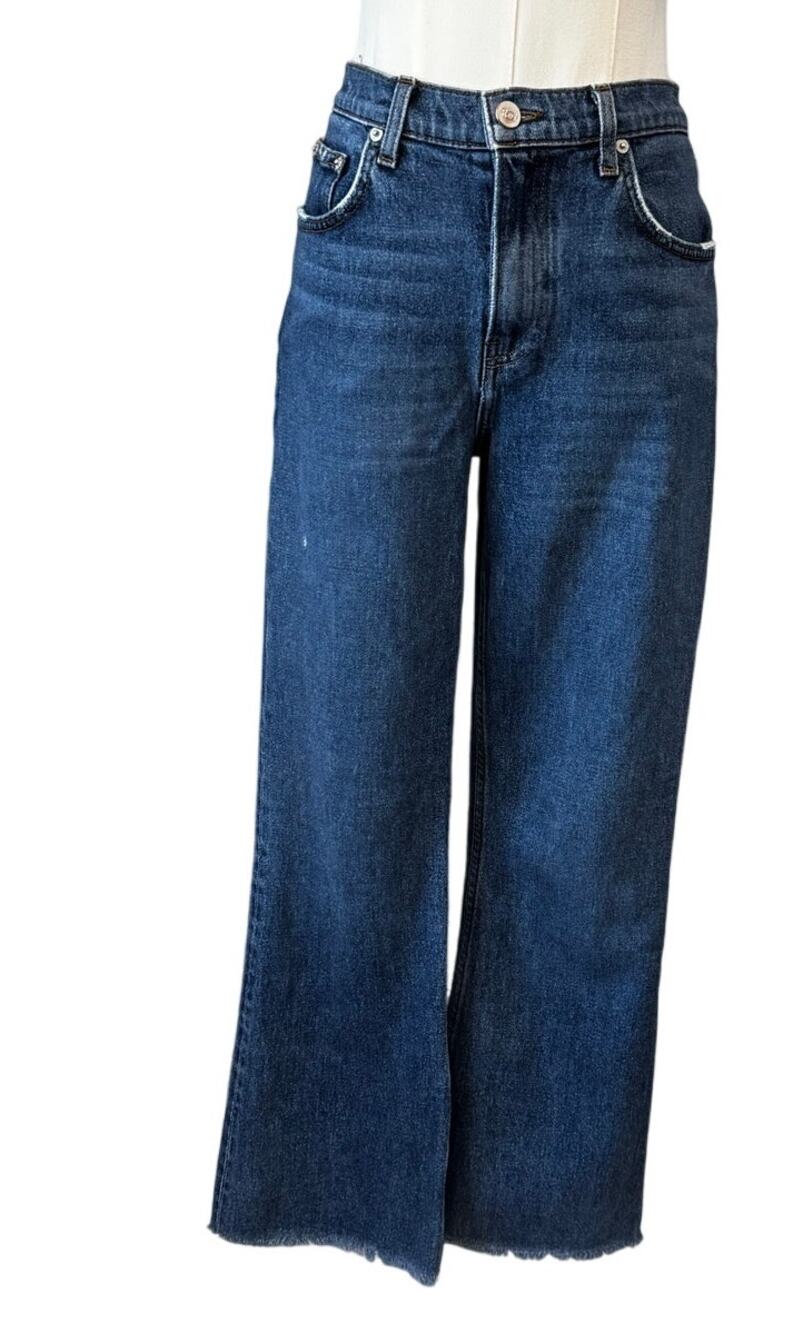 REFORMATION Women's Blue Cropped Flood Kasai High Waist Raw Hem Jeans Size 27